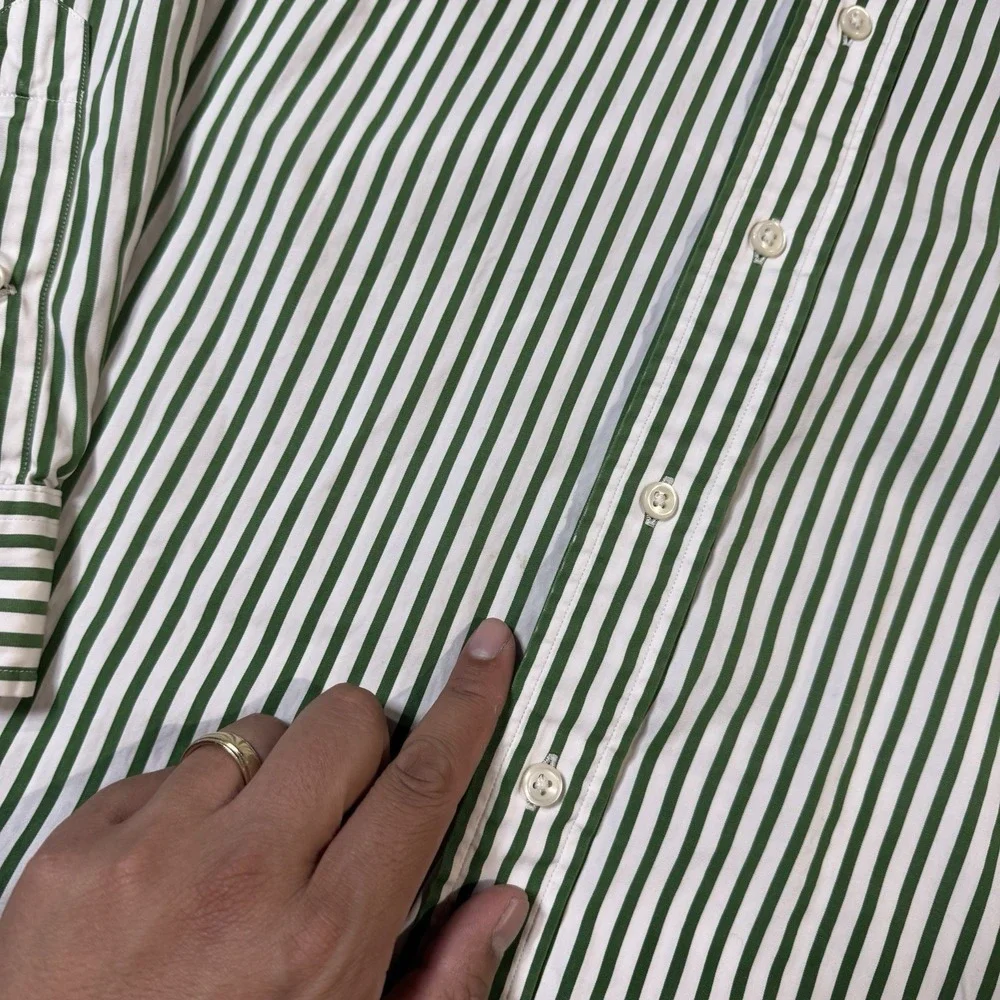 VTG Polo Ralph Lauren Classic Fit Shirt Men's L Green Striped Orange Pony 90s